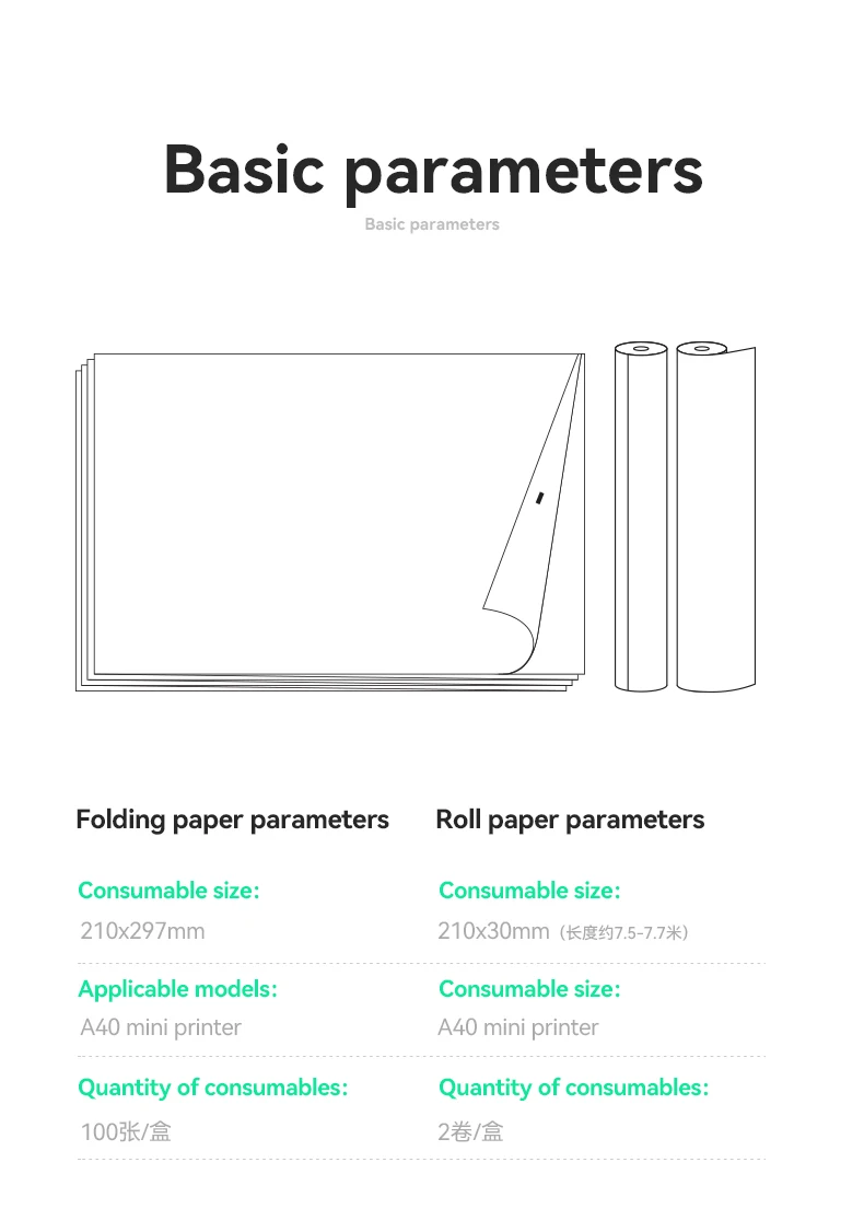 Description Picture 6 of itemThermal Paper A4 210X30mm /210X297mm for PeriPage A40 Official Fax Machine Papers 10-15 Years or 2-3 Years Paper Roll Fold