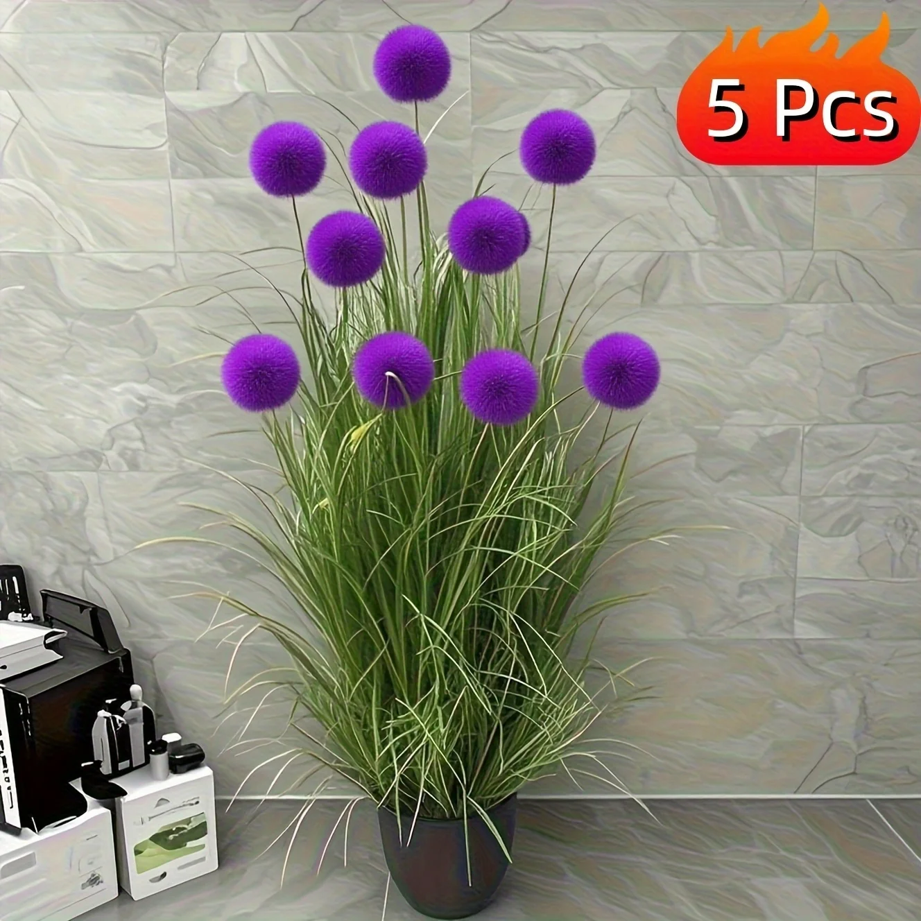 5pcs Purple Bulbous Grass Artificial Plants,Suitable for Home Decoration, Festival Party Decoration,Courtyard Garden Decoration 3