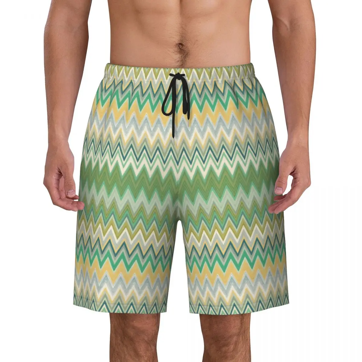 

Custom Luxury Zig Zag Swim Trunks Men Quick Dry Board Shorts Bohemian Modern Wave Swimwear Suits Boardshorts