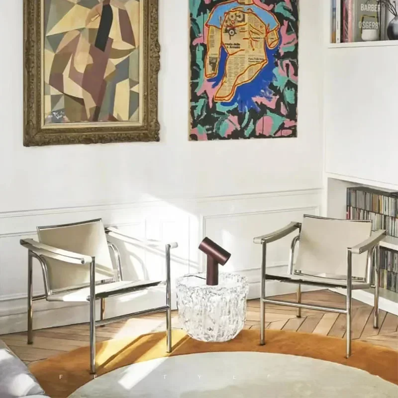 Poltrona Lounge in Pelle PU e Vera Pelle con Struttura in Acciaio Inossidabile per Soggiorno, Stile Bauhaus - immagine 3