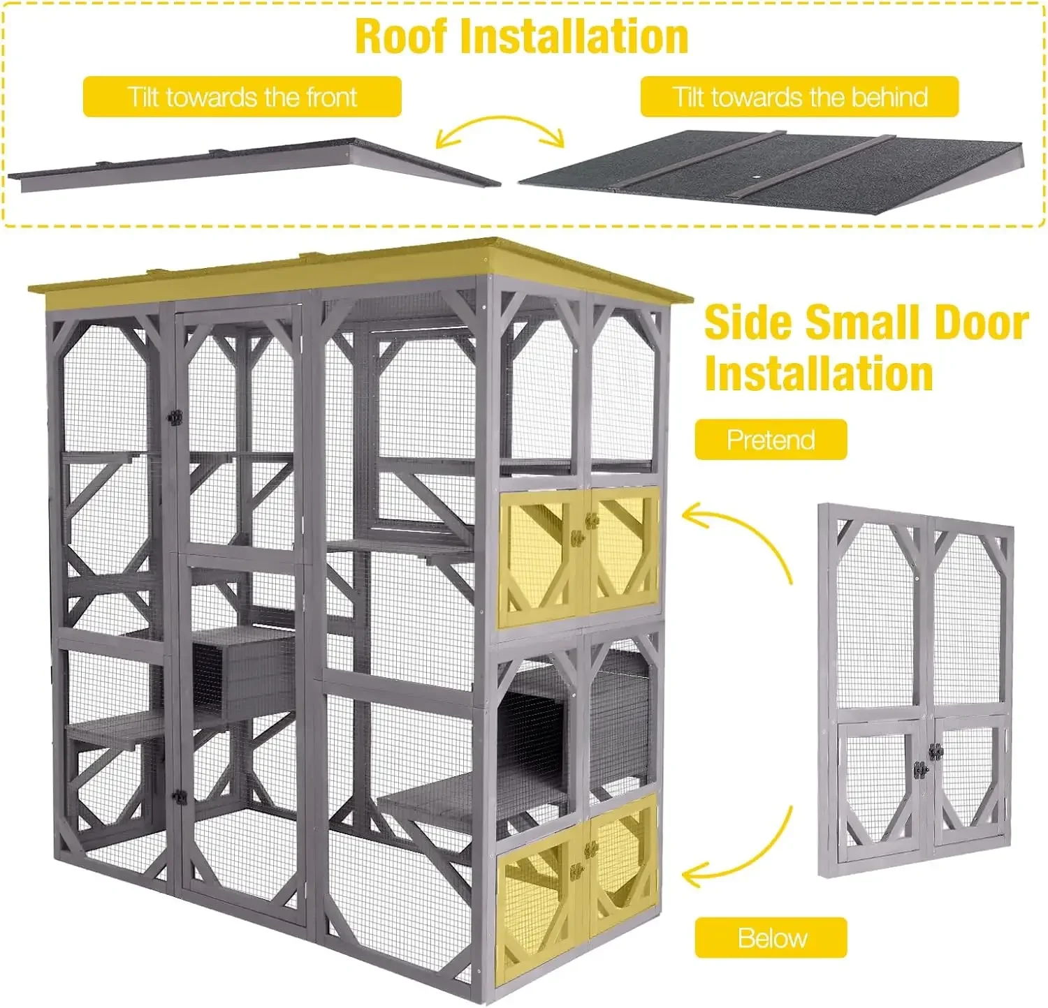 Catio Outdoor Cat Enclosure Large Walk in Cat Kennel Kitten Cage with Platforms and Small Houses