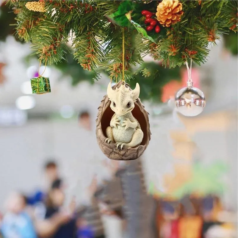 

2D Acrylic Flying Dragon Figures Christmas Dragon Baby Egg Pendant Hanging Ornament Double Side Printed Xmas Accessories Gifts