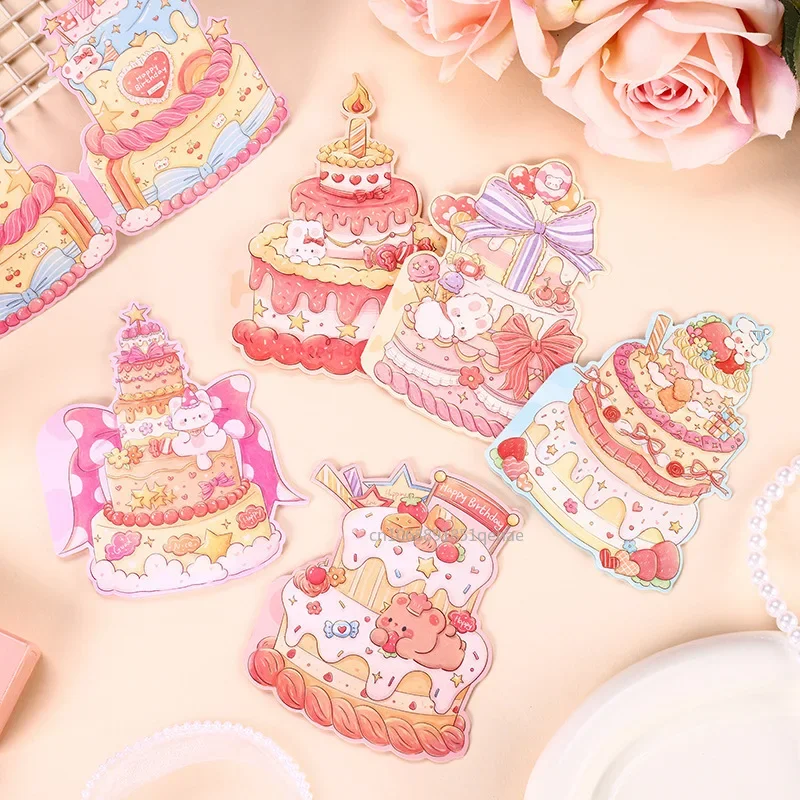 10PCS Happy Birthday Card Cake Shape Colorful Greeting Card Gift for Kids Birthday Card Friend Birthday Tarjetas De Invitacion