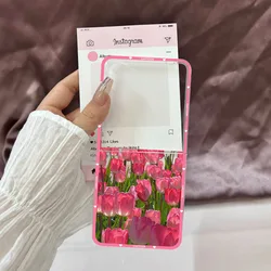Korean Pink Tulip Floral Clear Hard Folding Phone Case Cover - Samsung ZFlip 7 (Style 4)