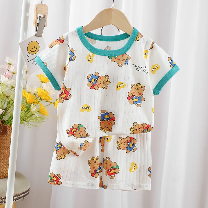 Summer Children's Clothing Boys Girls Short-sleeved Shorts Suit Baby T-shirt + Pants Pure Cotton Clothes Set kids clothing set