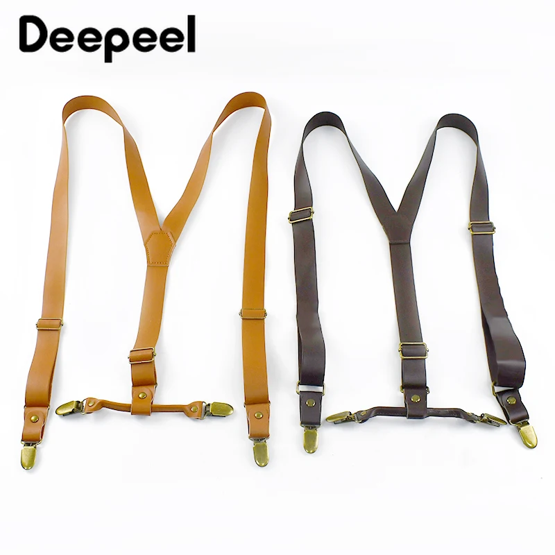 

1Pc Deepeel Mens Suspender Vintage Leather Strap Wide Braces 4 Clips Y Type Adjust Male Jockstrap Business Suspenders for Men