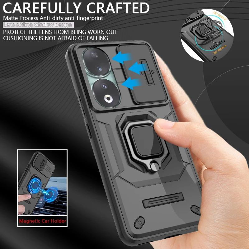 Sleek Slide Lens Protect Phone Case with Magnetic Ring Holder - Enhanced Durability