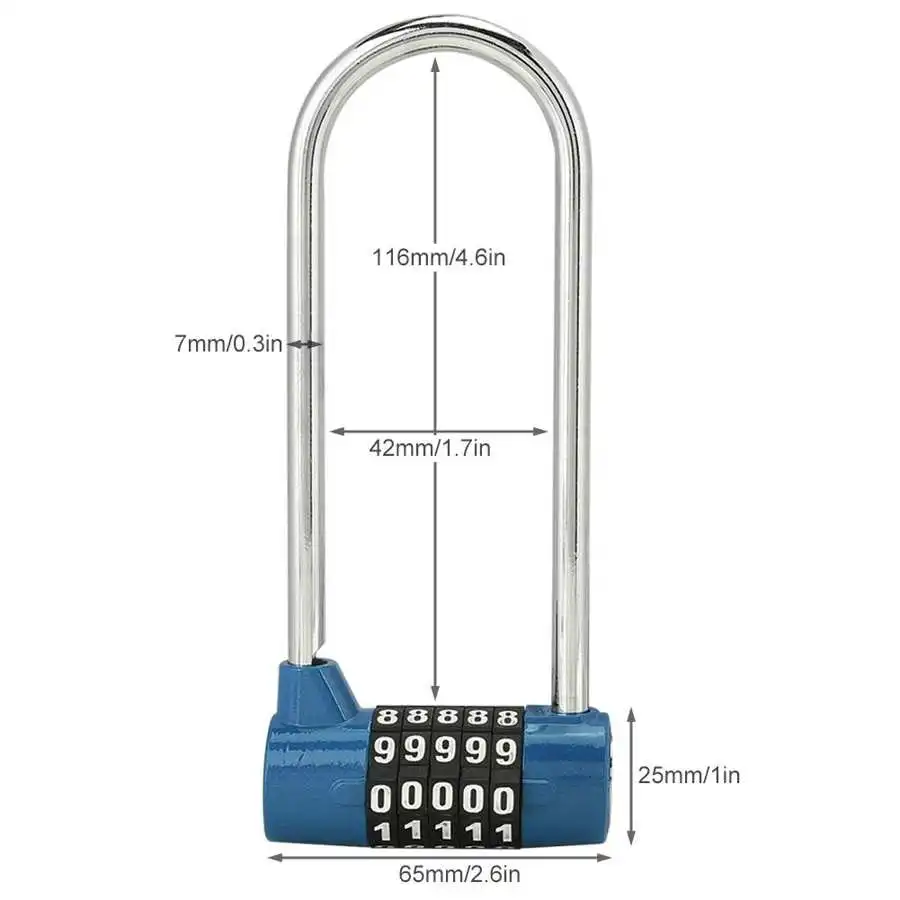 안전 아연 합금 U 모양 5 자리 조합 잠금 자리 암호 잠금 여분의 긴 케이스 캐비닛 문 자물쇠 보안 잠금