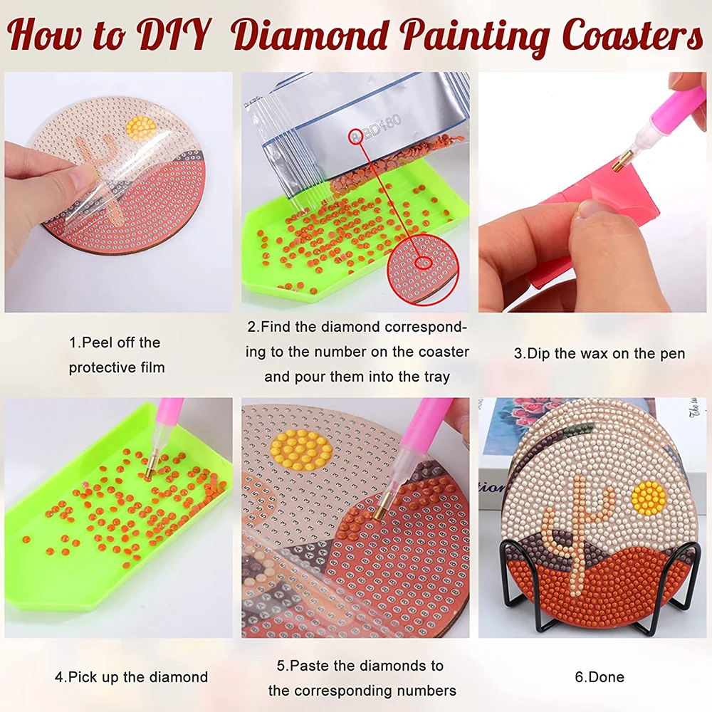 8 Pcs 8Pcs Diamond Art Kits Diamond Dot Art Coasters Fruit Diamond
