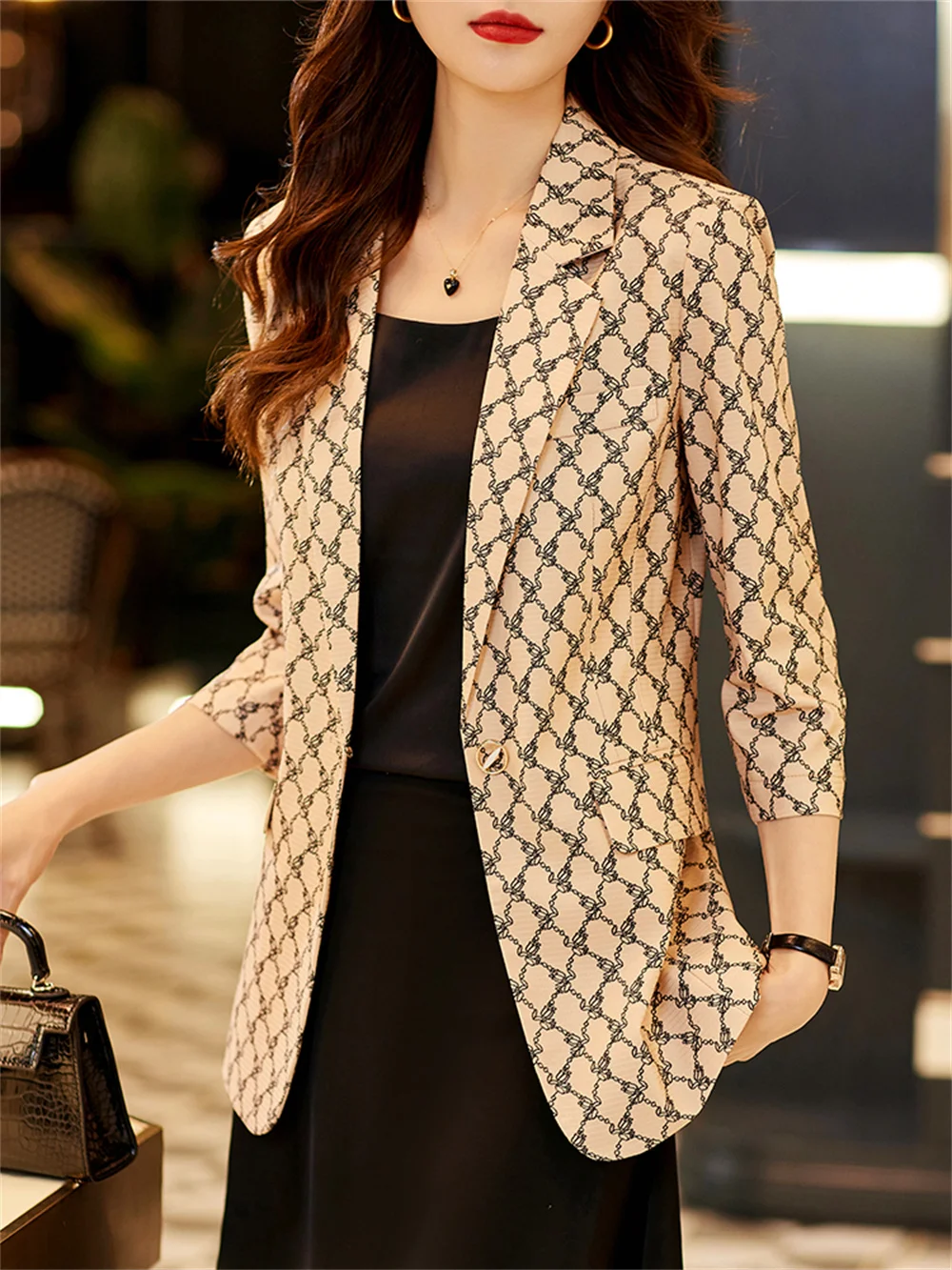 Fashion Women Jacket 2023 New in Female Khaki White Plaid Single Button Long Sleeve Clothing Office Lady Business Formal Blazer