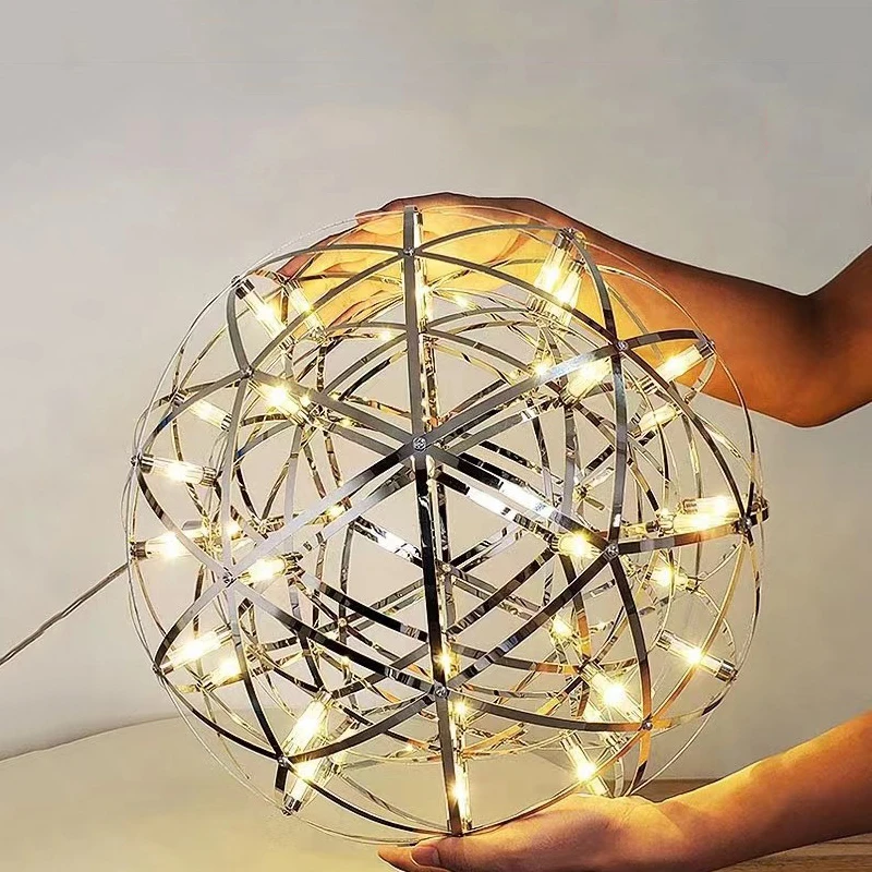 LED Chandelier Modern Brief Loft Spark Ball LED Lights Chandelier Fixture Firework Stainless Steel Lobby Lustre Pendant Lamp Home Deco