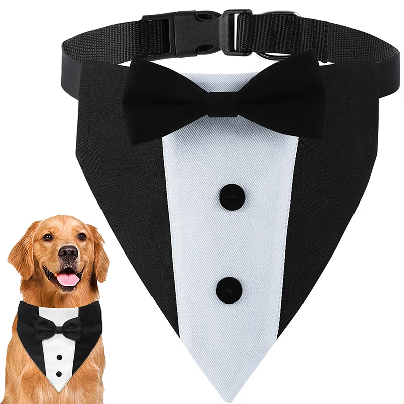 Bow Tie Dog Collar Tuxedo Bandana Adjustable Formal Puppy Triangle Neck Wear for Wedding Birthday Dress-up Cosplay Party