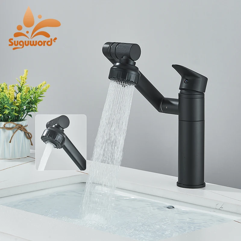 Basin Faucet Mechanical Arm Design Sink Tap 1080° Rotation Deck Mount Single Handle Cold Hot Water Mixer Bathroom Crane