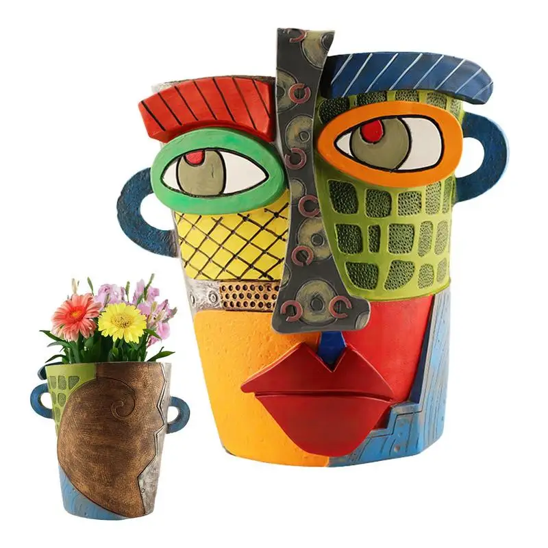 Colorful human face abstract resin flowerpot Funny Flower Pot Indoor Outdoor Face Planters Unique Resin Head Planter pot