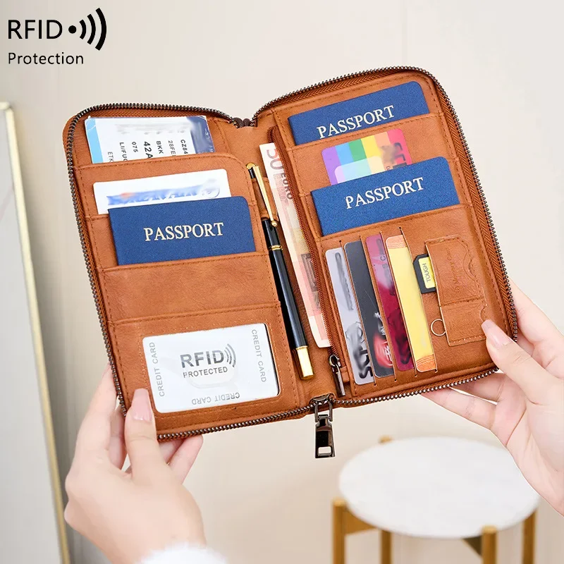 Multi-Function RFID Blocking Passport Wallet Zip-Up Protective Case For Travel Documents And Finances New Arrival Cross-Border