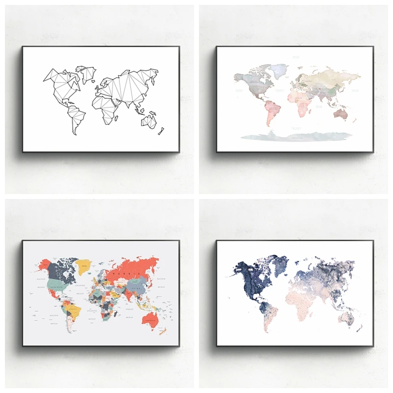抽象的な世界地図 キャンバス アートプリント 壁の画像 世界の幾何学的な低ポリカード ポスター 絵画 家の装飾 Wall Pictures Map Of Worldmap Canvas Aliexpress