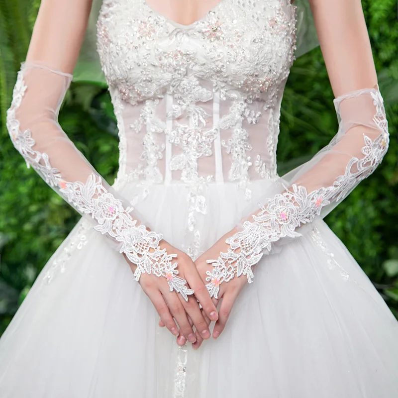 New Long Lace Gloves Gothic Lolita Solid Thin Gloves JK Girls Mittens Oversleeve Women Fashion Sun Block Cuff Fingerless Glove