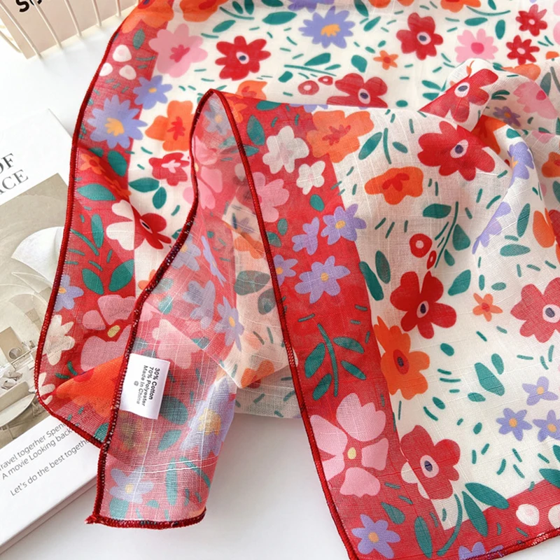 Cotton Linen Shawl Square Scarf Women Floral Print Hijabs Ladies Bandanas Wraps Sunscreen Head Scarf Wraps Scarves Neckerchief 3