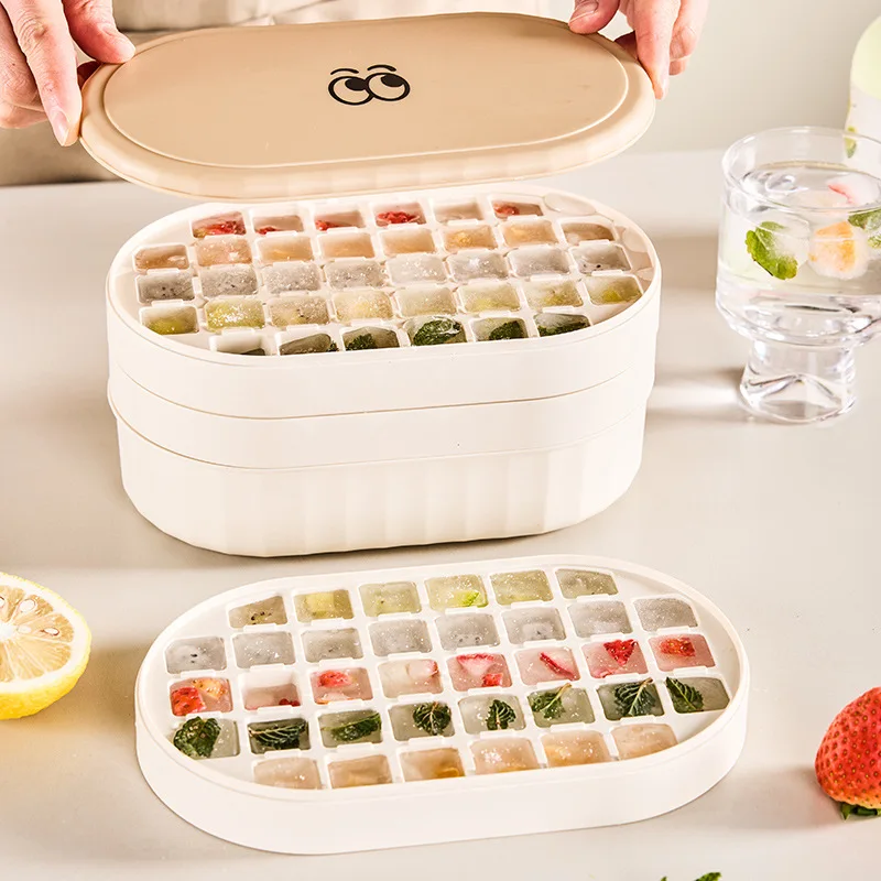 Ice cube mold, plastic, easy demolding, quick freezing ice making, ice storage box, food grade with lid