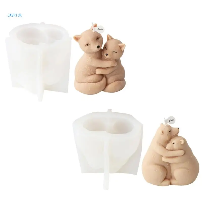 Hug Foxes Bear Scented Candle Silicone Mold Handmades Bear Scented Candle Epoxy Mold DIY Craft Women Girl Fondant Mold 517f 1 pair earrings silicone mold epoxy mold diy earring hanging pendant mold keychain jewelry backpack decors for girl lady