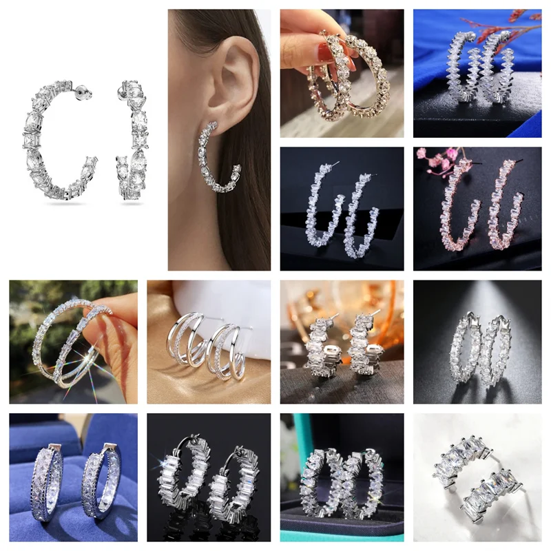 Женские большие серьги-кольца с кристаллами