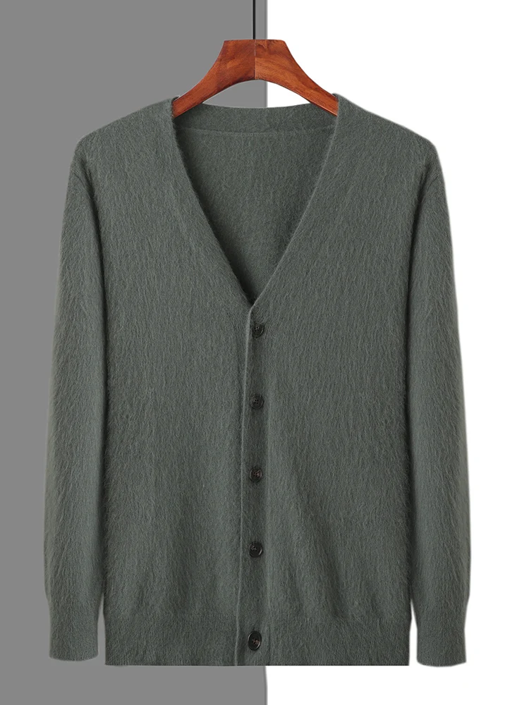Spring Autumn Men V-neck Cardigan 100% Mink Cashmere Sweater Smart Casual Solid Comfort Cashmere Knitwear Korean Popular Clothes 4