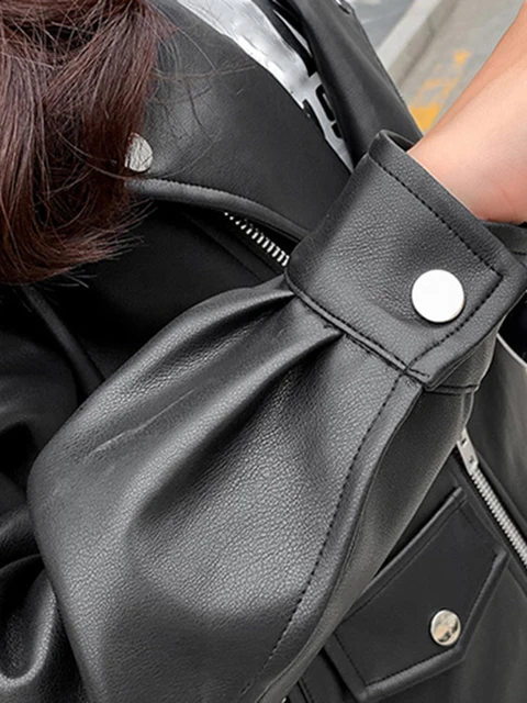 Sungtin Faux Leather Jacket Women Casual PU Loose Motorcycle Jackets Female Streetwear Oversized Coat Korean Chic New Spring 6