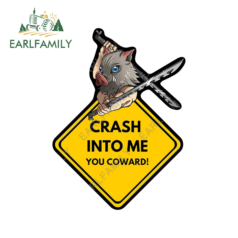 EARLFAMILY13cmx95cmCautionCRASHINTOMECarStickerCartoonHashibiraInosukeSafetySign.jpg
