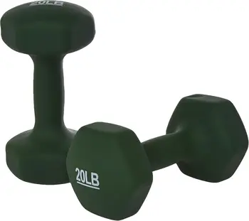 Set of 2 20 lb Dumbbells with Anti Slip Anti roll Shape (Dark Green)