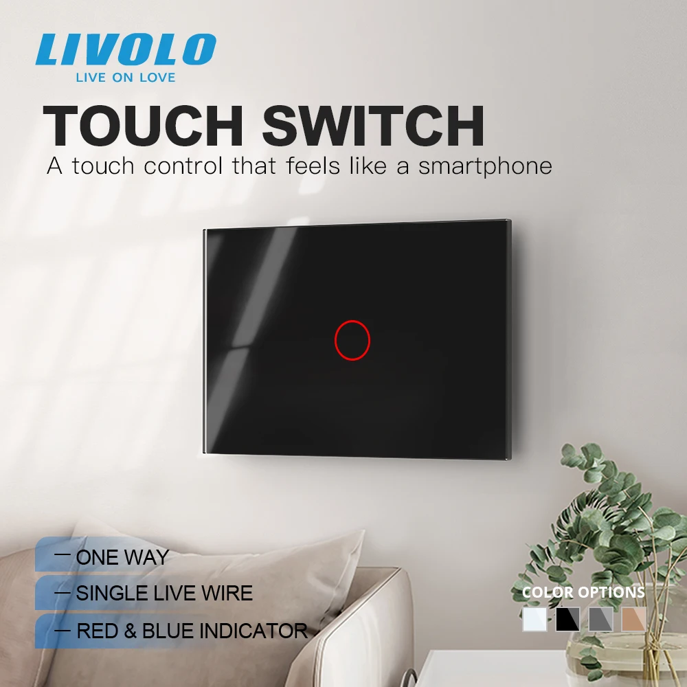 

LIVOLO US Standard 1Gang Wall Touch Sensor Control Panel Switch,Crystal Glass,AC110-220V,Backlight Dispaly