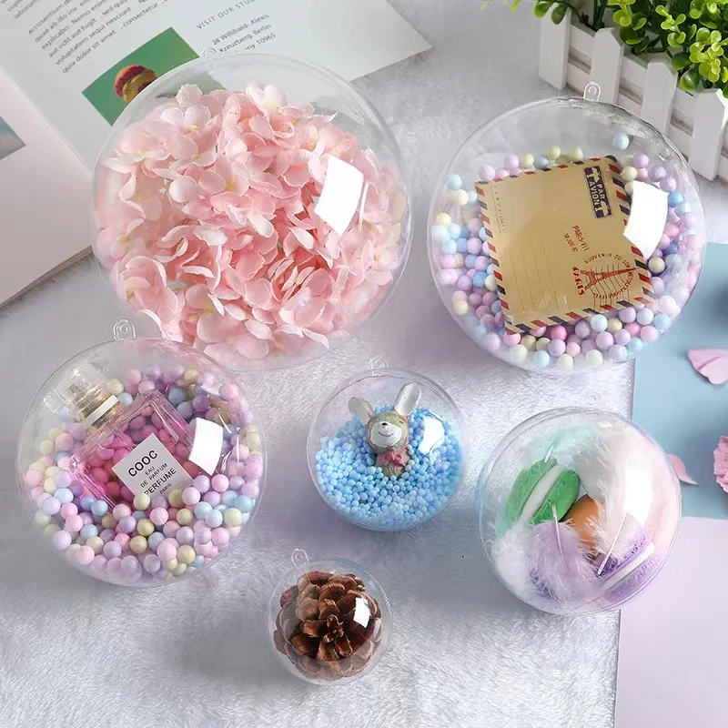 10 stücke Ball 4/6/8 cm Transparent Offene Kunststoff Weihnachten Dekoration Ballon Acryl Klar Flitter DIY Ornament geschenk Geschenk Box Ball – Detail 32
