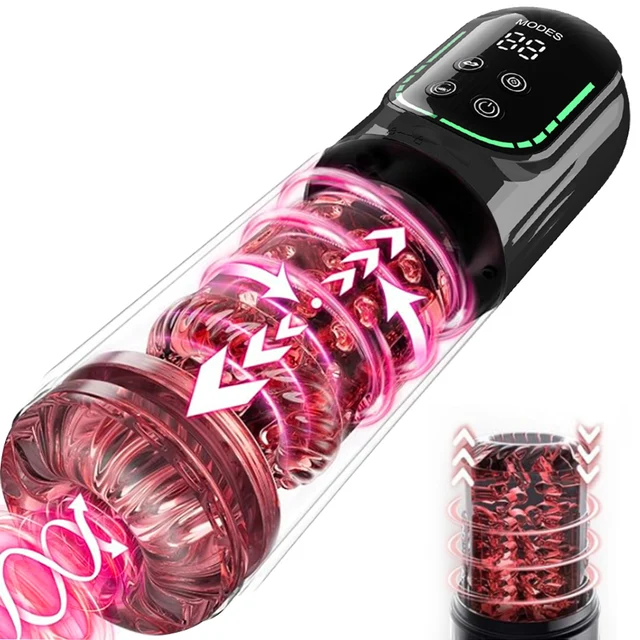 LCD-männlicher Masturbator, Penispumpe, Taschenmuschi mit Vakuumpumpe, stoßend, rotierend, vibrierend, saugen, 3D-Stroker, Sexspielzeug für Herren