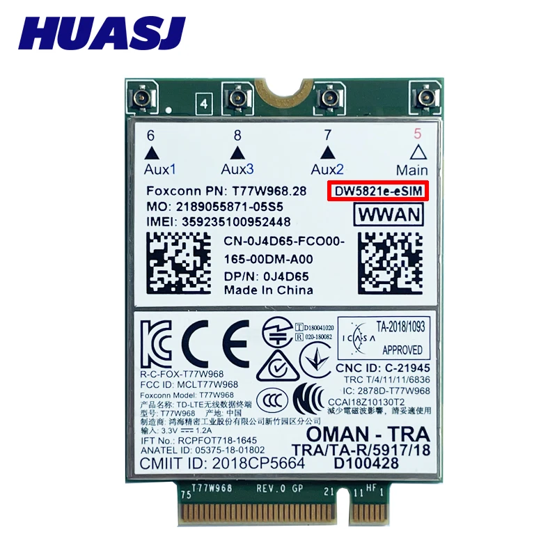 Módulo Cartão 4g Wwan para Lattitude 5420 5424 7424 Robusto Latitude 7400 Dell Dw5821e- Esim Lte Cat16 Adaptador Usb 3.0 T77w968 - Imagem 2