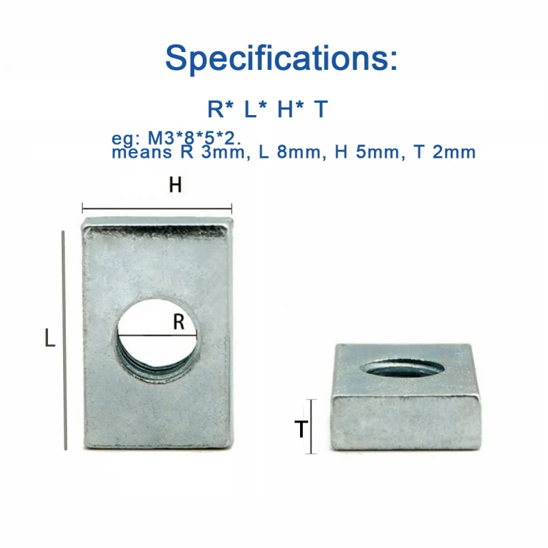 10/ 50pcs Square Nut M3 M4 M5 M6 M8 Zinc-Plated Carbon Steel Thin Rectangular Nuts Slider Block For Aluminum Profile Accessory square thin nuts carbon steel nuts