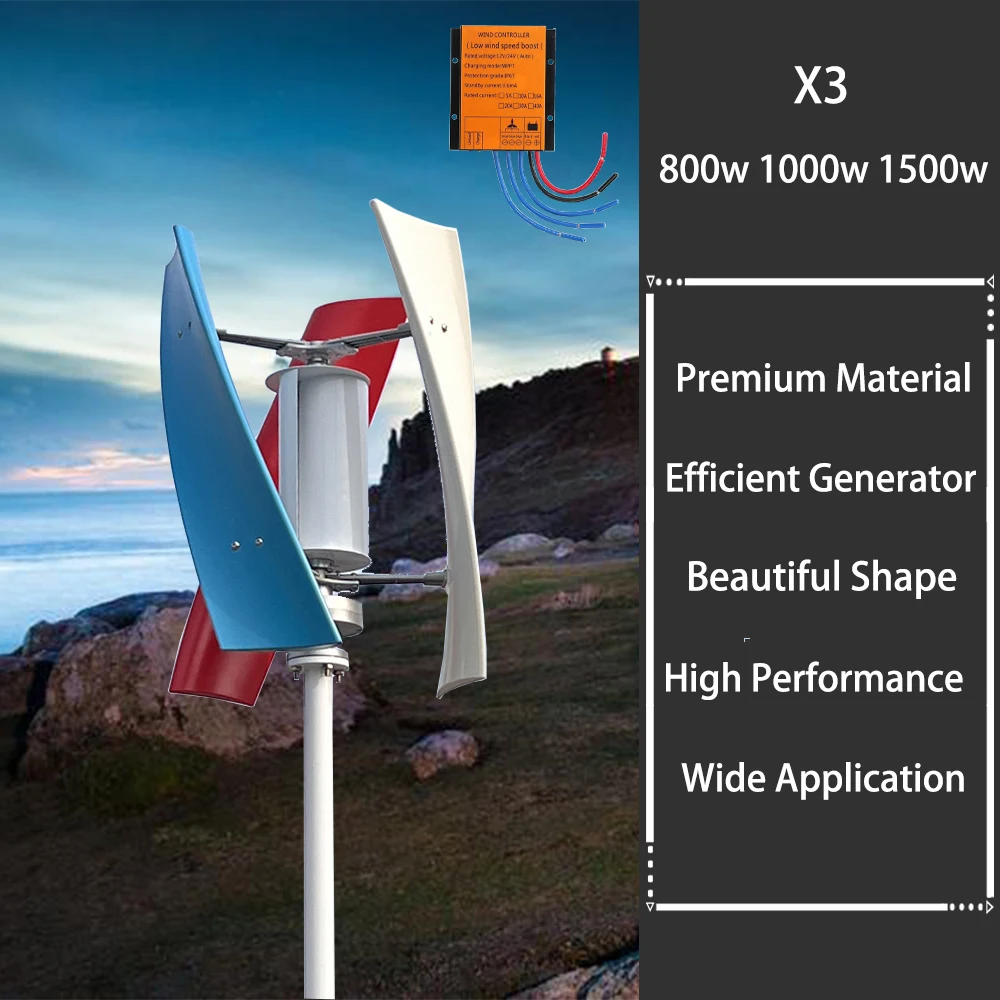 

Wind Turbine Generator 800w 1000w 1500w Small Free Energy Wind Power Windmill Mini Permanent Maglev 12v 24v With MPPT Controller