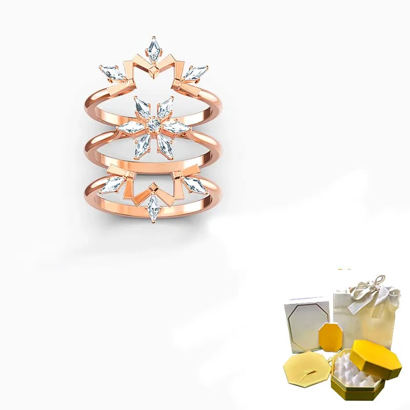 2020 Fashion New Magic Ring Set Oro Rosa Affascinante Moderno Tre In Uno Modello Fiocco Di Neve Regalo Di Gioielli Romantici Femminili