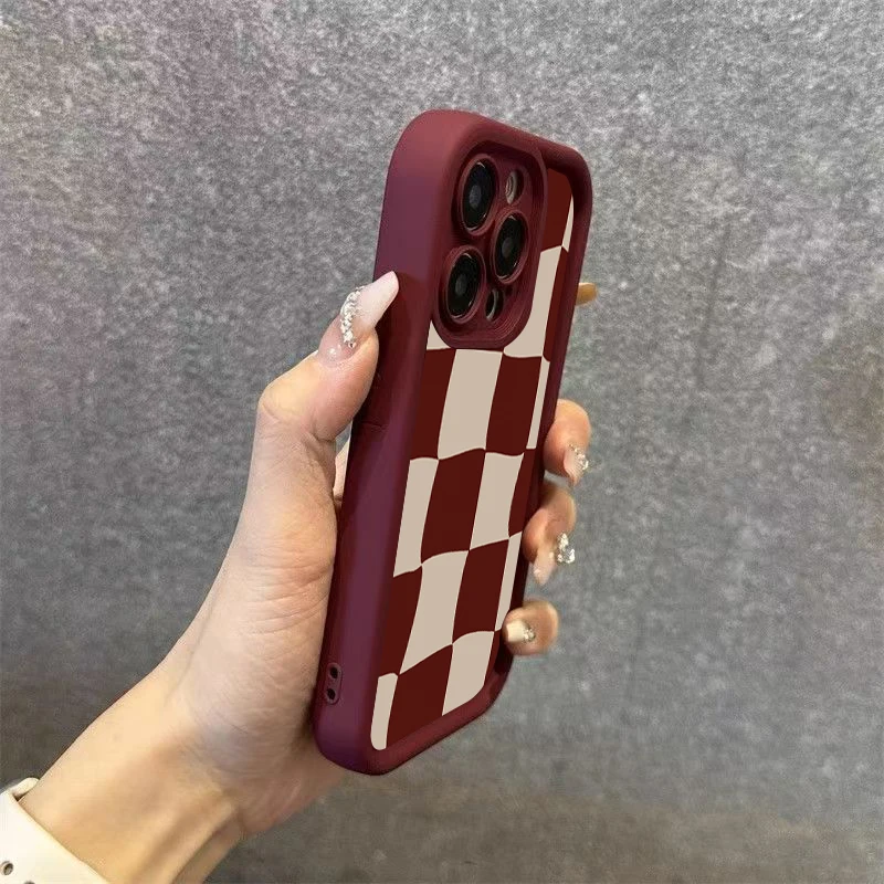 Elegant Wine Red Deform Grid Phone Case - Soft Silicone TPU Back Cover