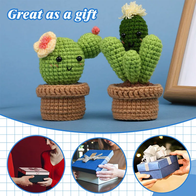 1 Set Complete Crochet Kit Desktop Decoration Potted Plant DIY with Video Tutorials for Beginners Adults crochet kit