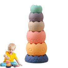 

6Pcs Baby Silicone Stacked Toys Montessori Education Stacking Blocks Soft Rubber BPA Free Infant Teether Kid Building Block Toys