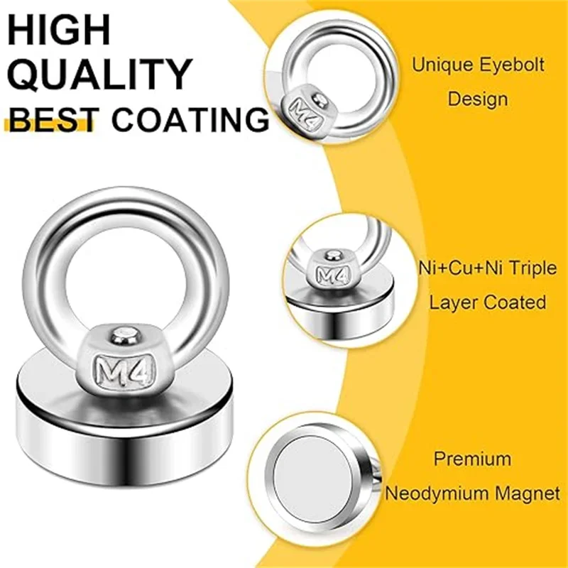 3 different size Neodymium Fishing Magnets Rare Earth Magnet with Countersunk Hole Eyebolt Diameter 16/20/25mm Heavy Dut