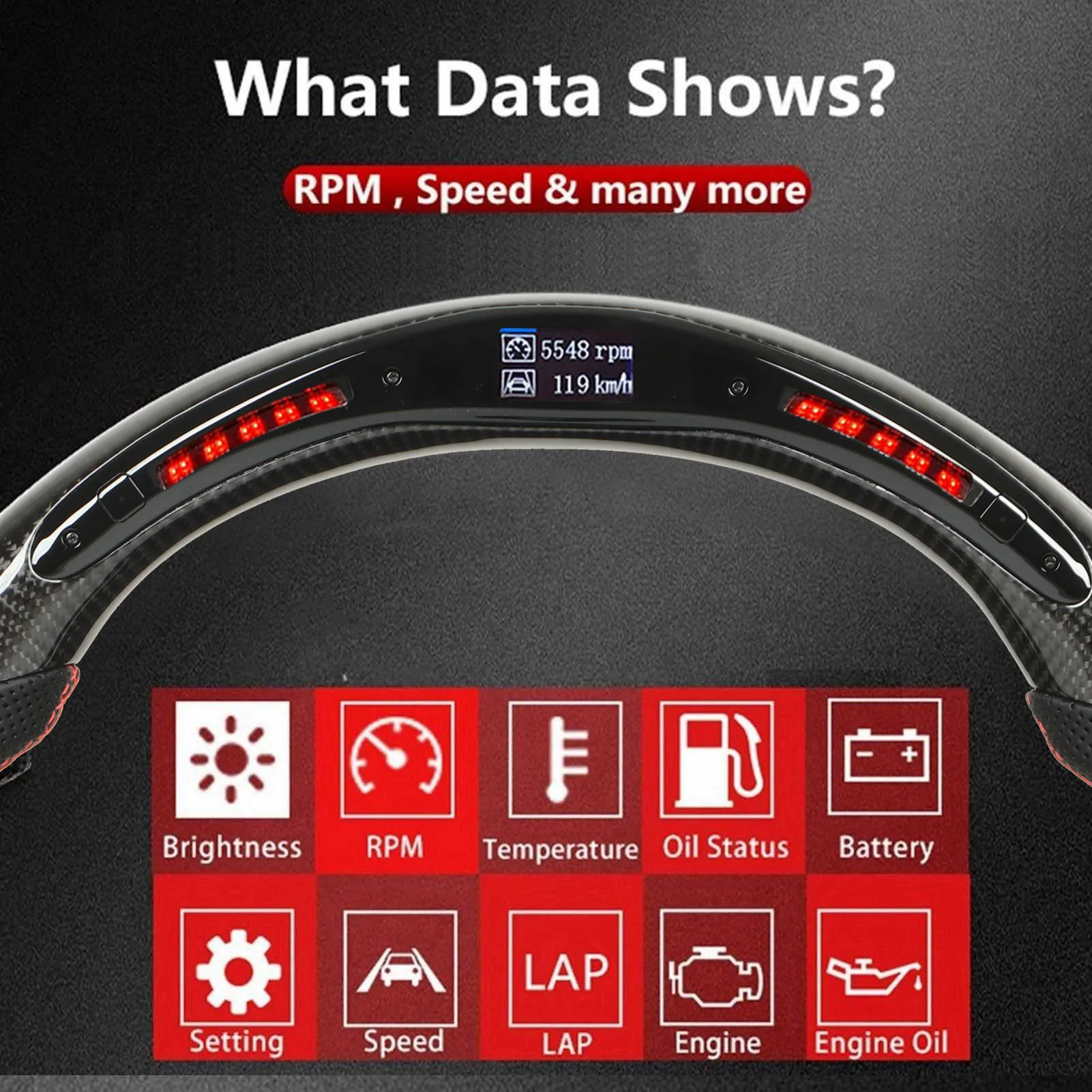 탄소 섬유 스티어링 휠 레드 스티칭 LED 시프트 조명, 아우디 A4 S4 A5 S5 RS5 B8 A6 S6 C6 A8 S8 D3 용