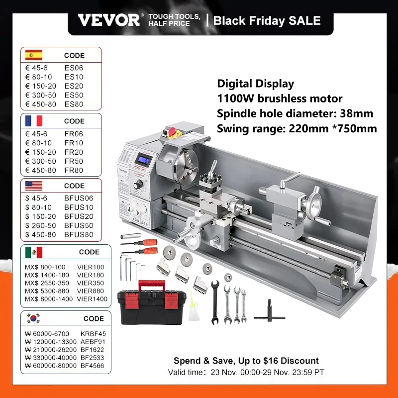 MX-750A Mini Lathe Metal 1100W Lathe Machine Drilling Machine Wood