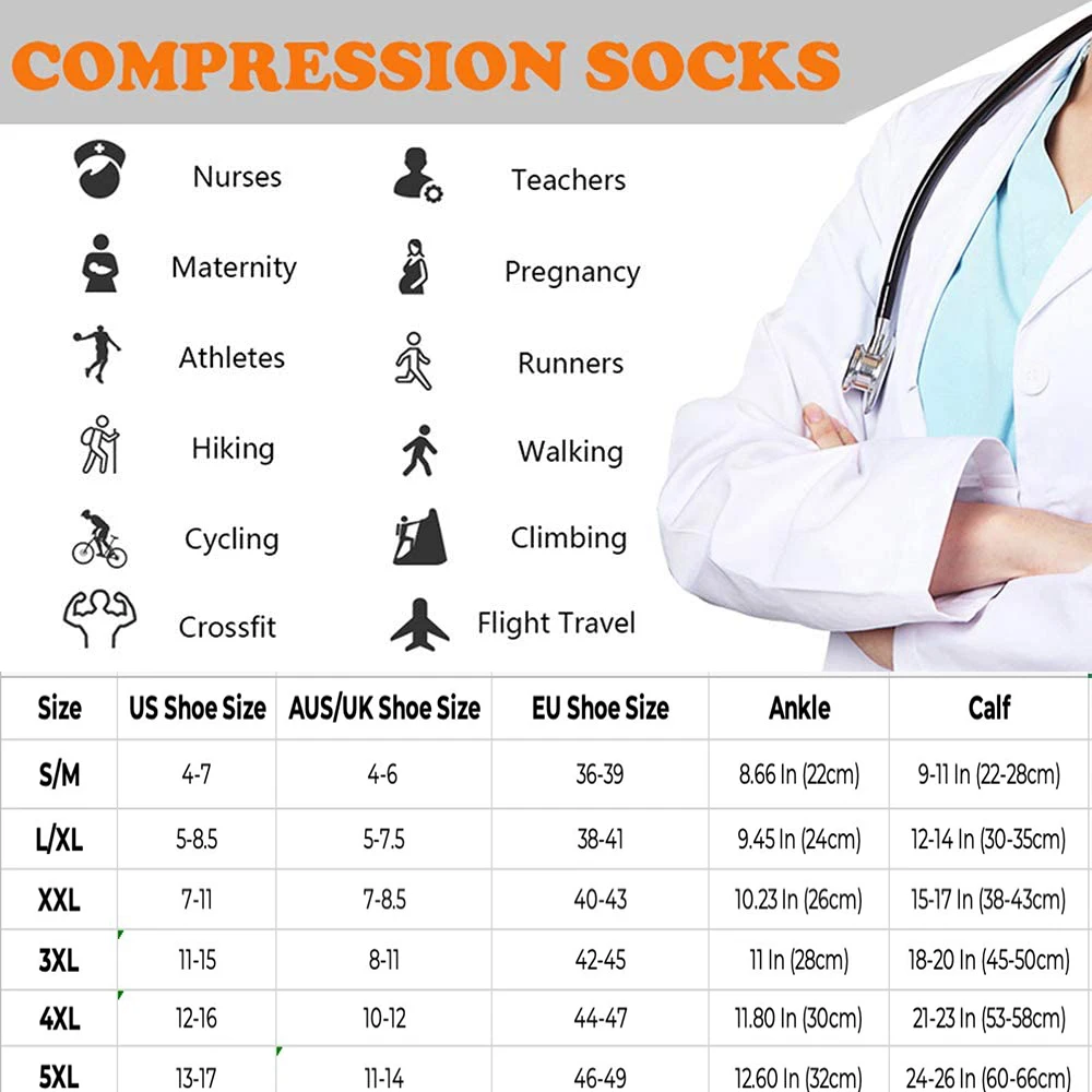 Brothock 3 Pairs Medical Sport Compression Socks Men 20-30 mmhg Run Nurse Flight Socks for Edema Diabetic Varicose Veins