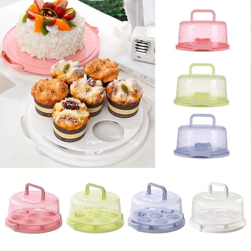 

1PCS Cake Box Round Food Fresh-keeping Box Dustproof Fruits Handle Vegetables Stand Storage Boxs Plastic Lid With Cake And L6Q4