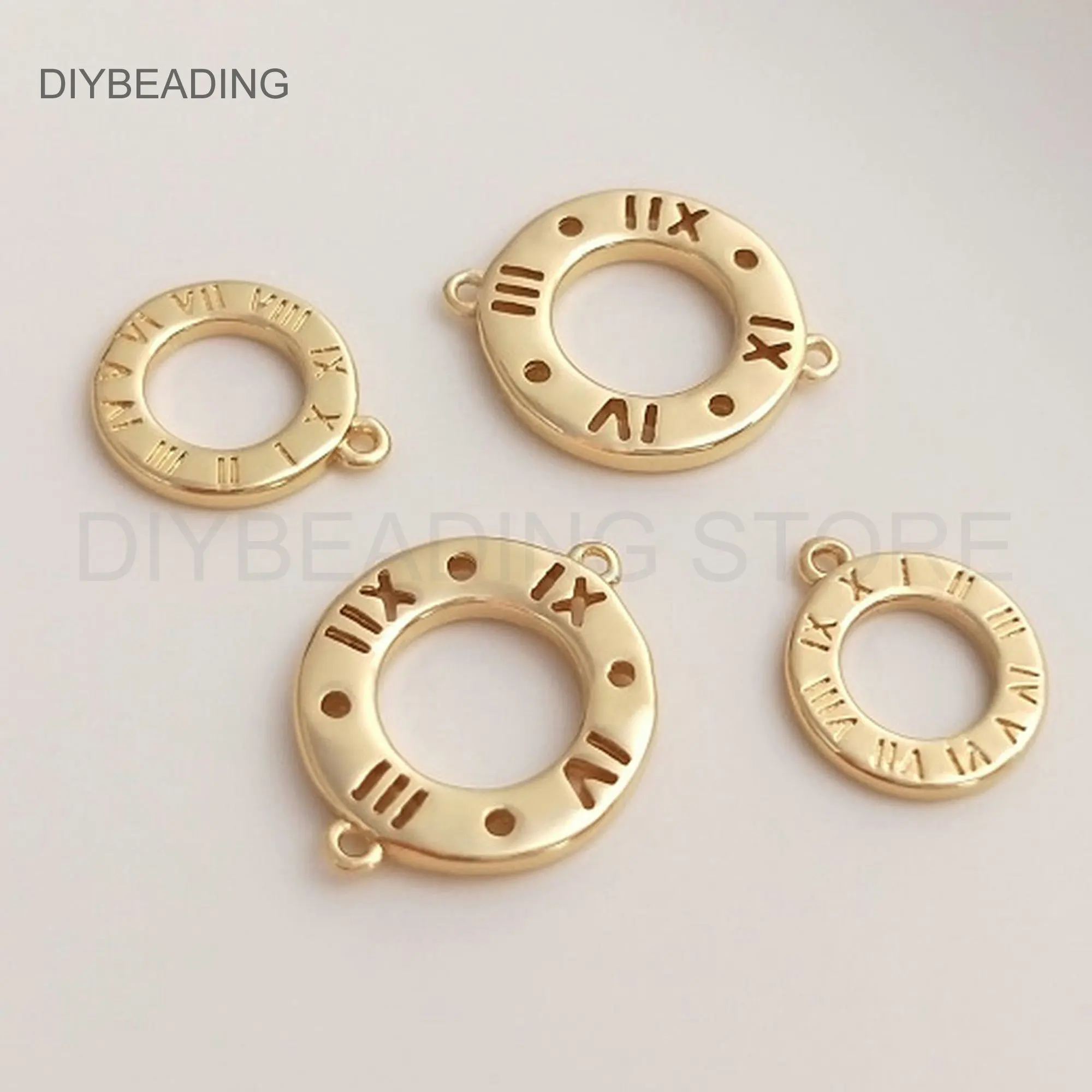 

Charms for Earring Making 14K Gold Plated Brass Roman Numerals Clock Charm Pendant/ Connector Finding Lots Supply (1/2 Loops)
