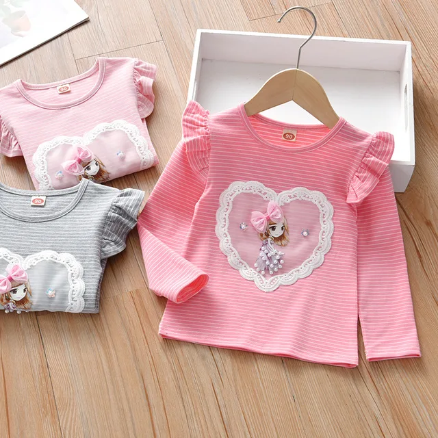 Girls Long Sleeve Ruffle Embroidered Baby Flying Shirt Toddler Girl Children Clothes Toddler Girl Blouse