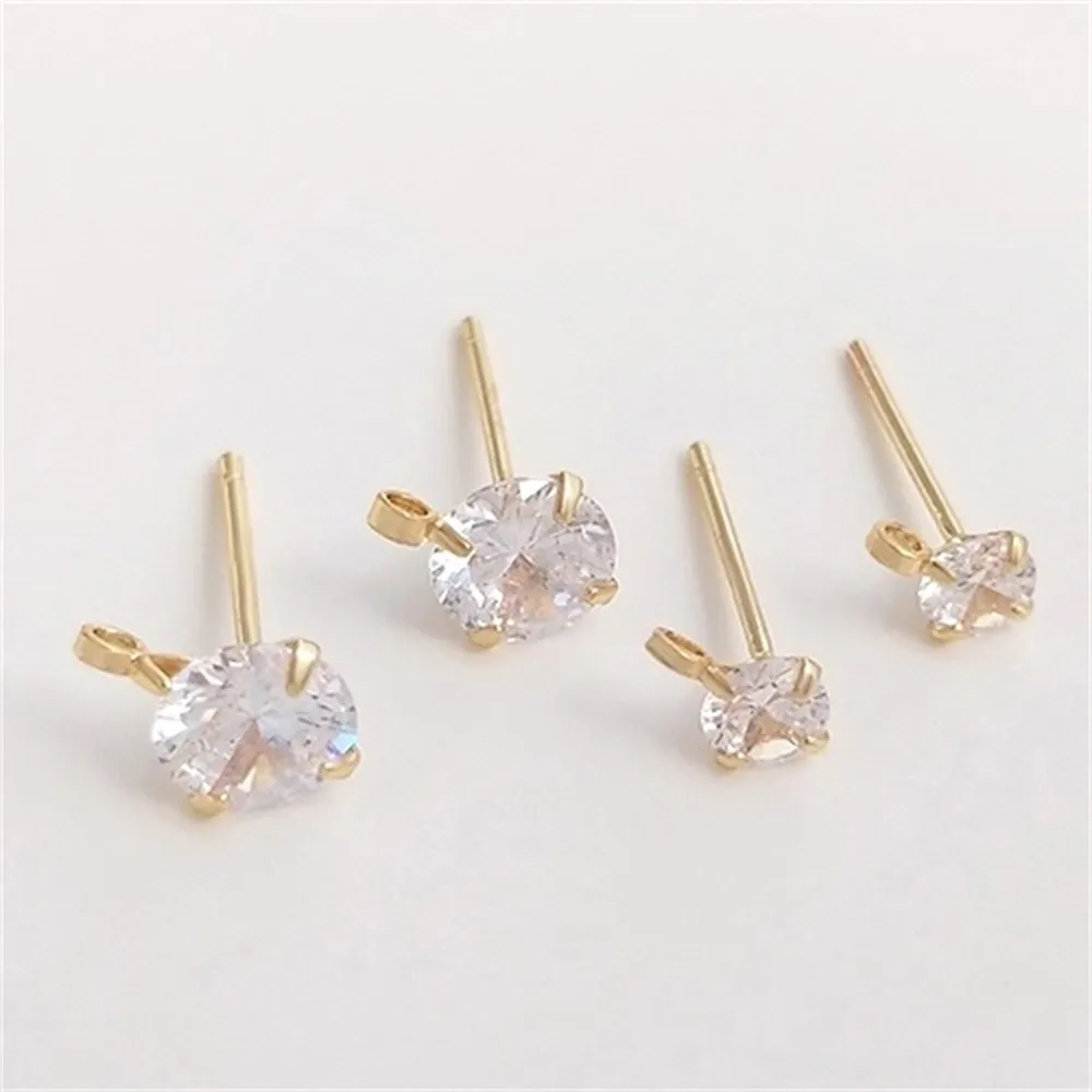 S925 Silver Needle Zircon Earrings with Rings 14K Gold-plated Handmade Diy Flash Zirconium Earrings Jewelry Handmade Materials