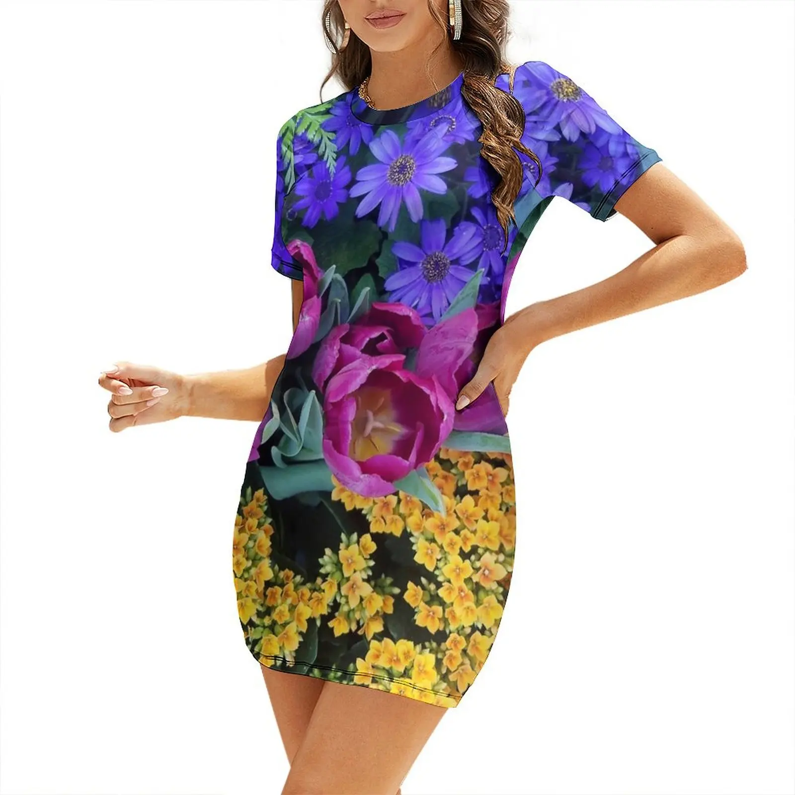 

Floral Spectacular: Blue, Plum and Gold - Olbrich Botanical Gardens Spring Flower Show, Madison, WI Short Sleeved Dress