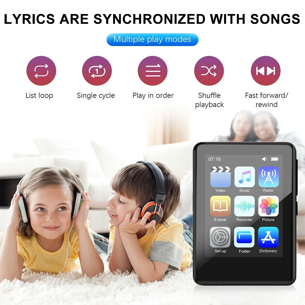 Newest Bluetooth 5.0 Metal MP3 Player Full Touch Screen Built-in Speaker with E-book FM Radio Recording Video MP4 Player