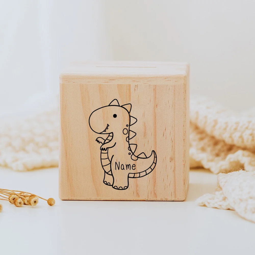 Personalized Children's Money Box Wooden Cute Dinosaur Piggy Bank with Name Baptism Gift New Baby Gifts Wooden Money Box